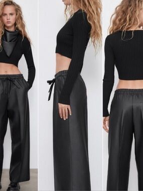 NWT Zara Wax Effect High Waist Wide Leg Pants medium